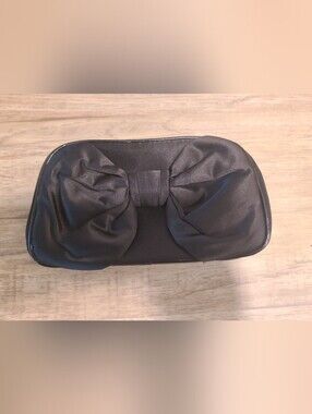Dior Parfums Vtg Y2K Black Satin Bow Evening Clutch Makeup Bag Pouch 🖤
